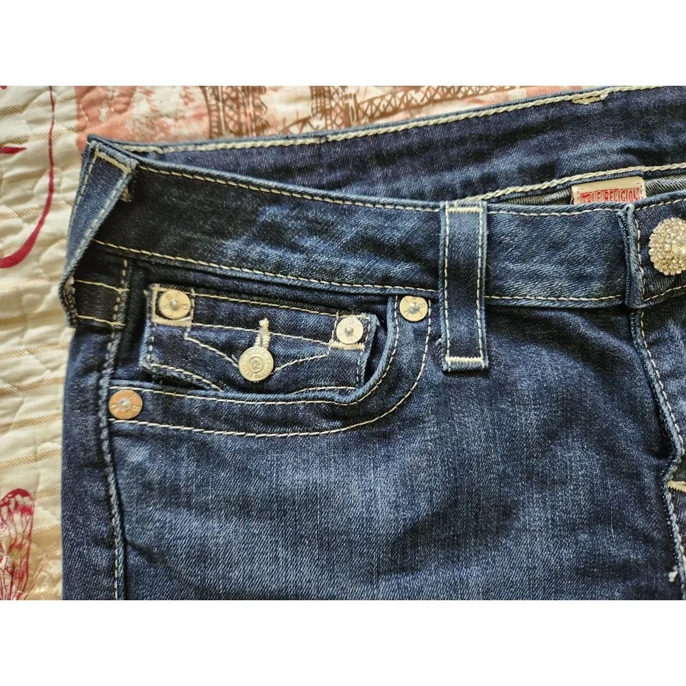 True Religion World Tour Womens Bootcut Blue‎ Jeans Pants Low-rise Rhinestone 32
